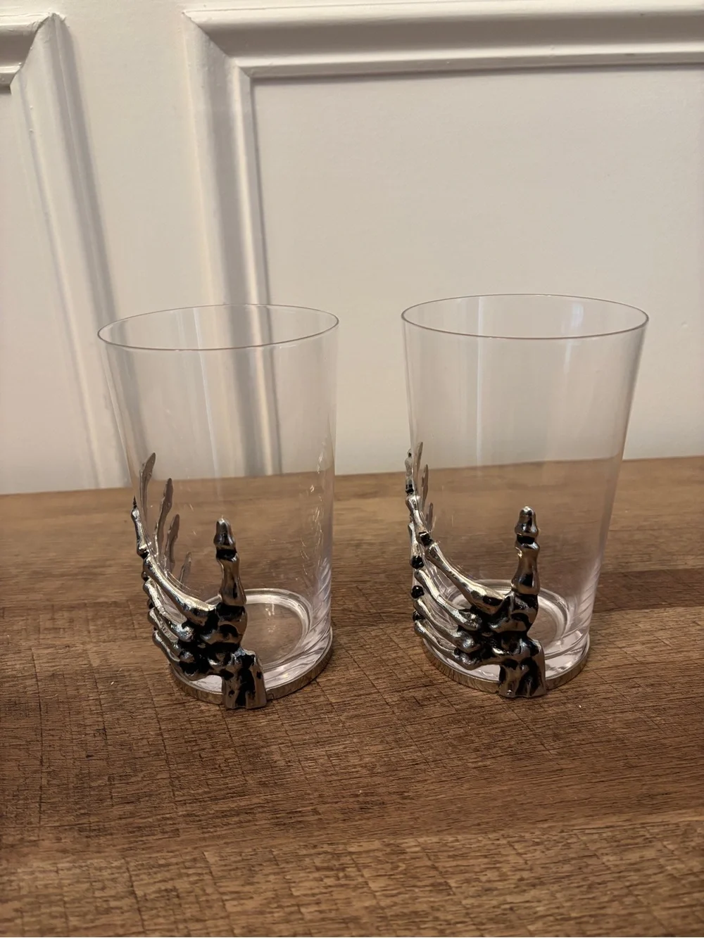 Silver Skeleton Hand Accent Highball Glasses - Pottery Barn Set of 2